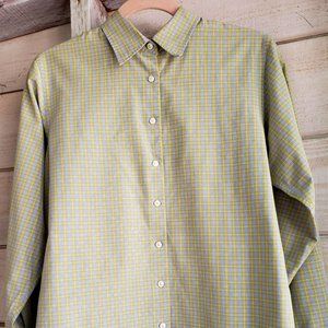 Classic Light Green and Blue Plaid Lands' End Shirt